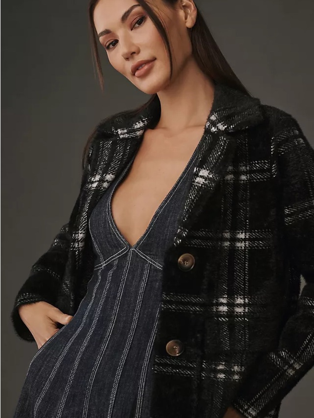 Anthropologie NVLT Knit Plaid Coatigan